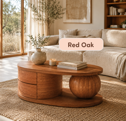Solid Wood Oval Storage Coffee Table