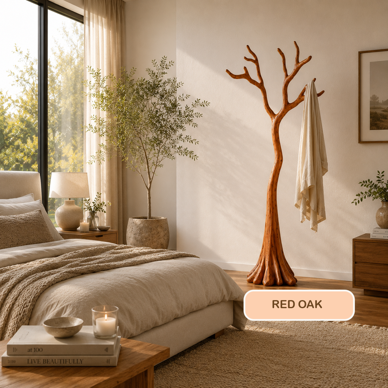 Natural Solid Wood Tree Coat Rack