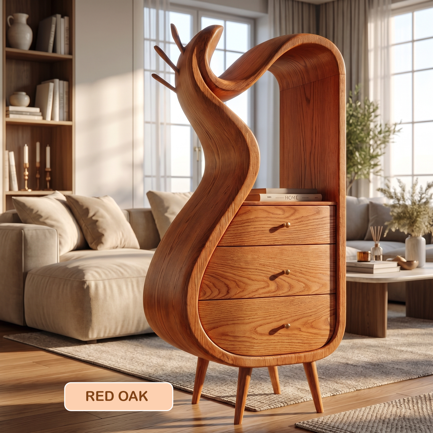 Modern Sculptural Wood Nightstand