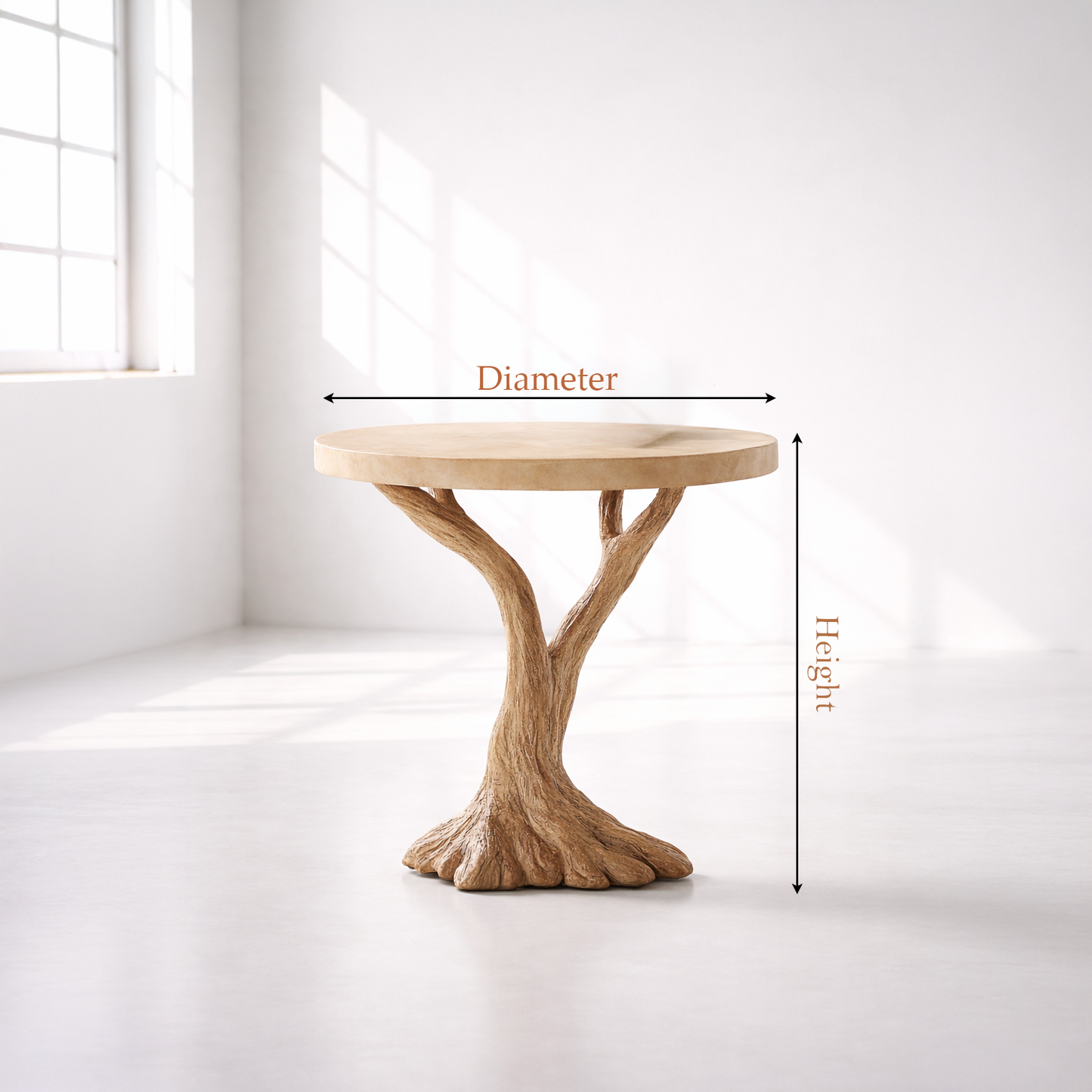 Round Top Solid Wood Tree Base Side Table