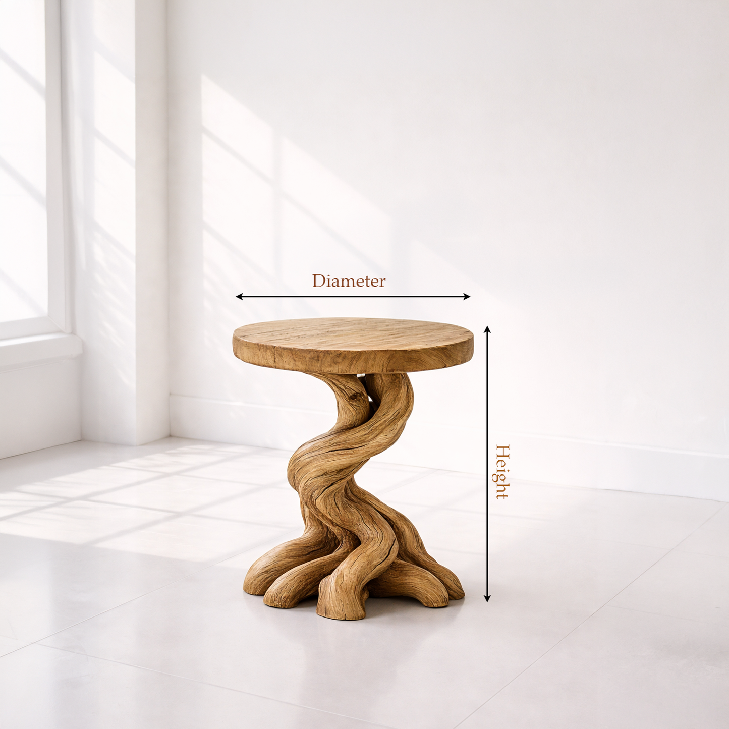 Sculptural Twisted Solid Wood Side Table