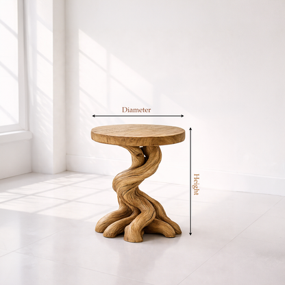 Sculptural Twisted Solid Wood Side Table