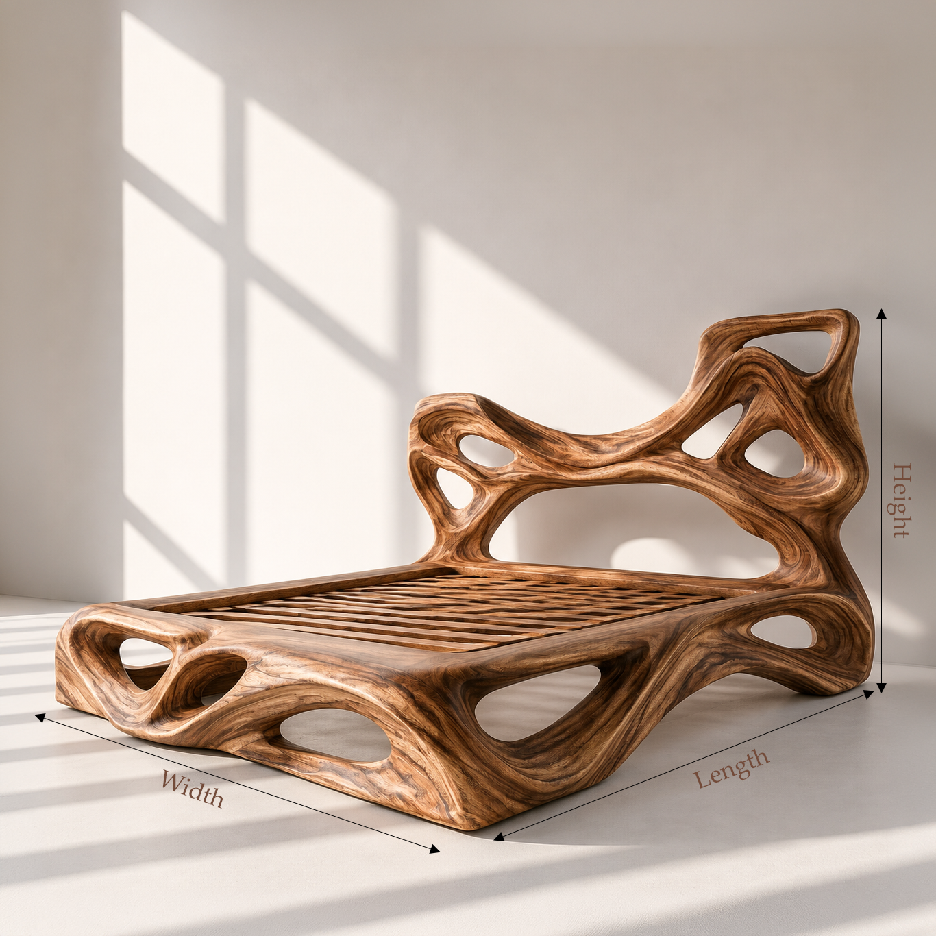 Organic Modern Sculptural Wood Bed Frame