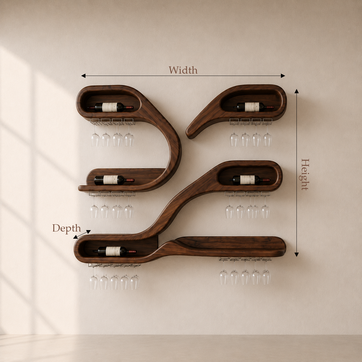 Wall Mounted Wood Wine Stemware Rack