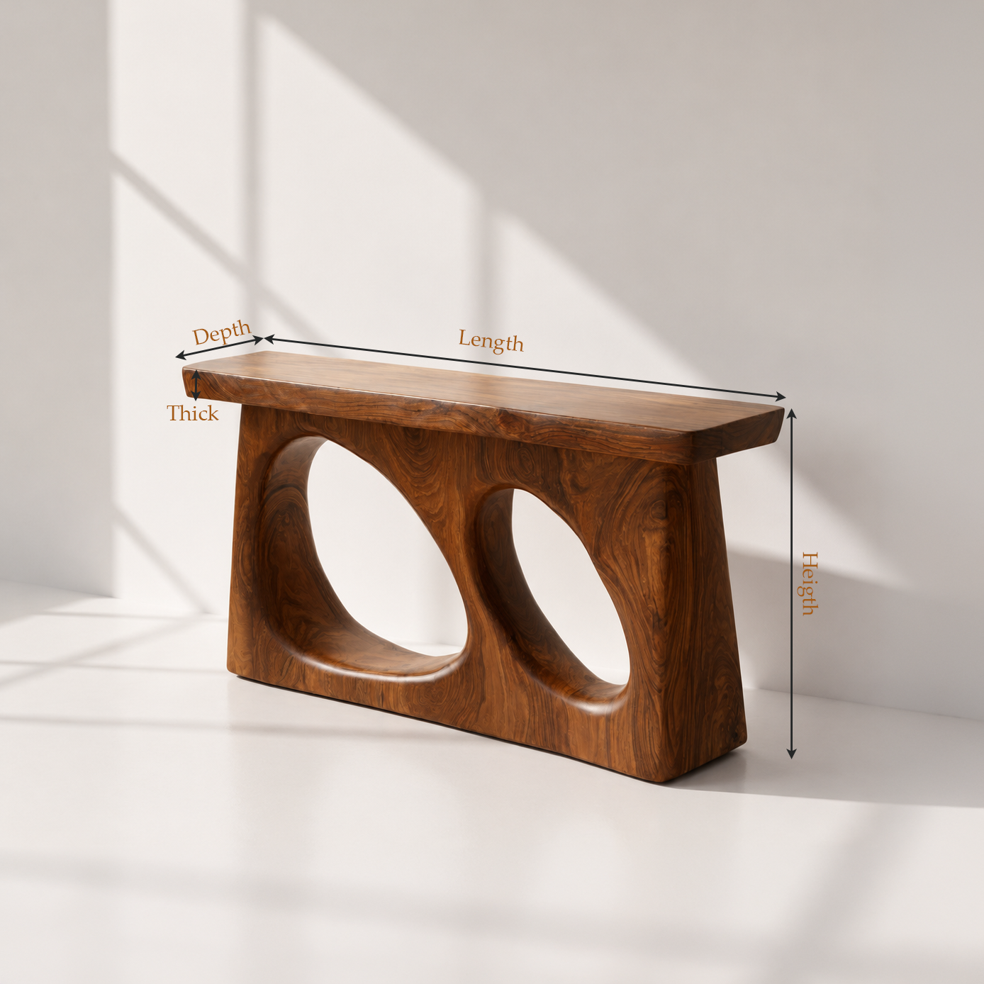 Modern Solid Wood Sculptural Console Table