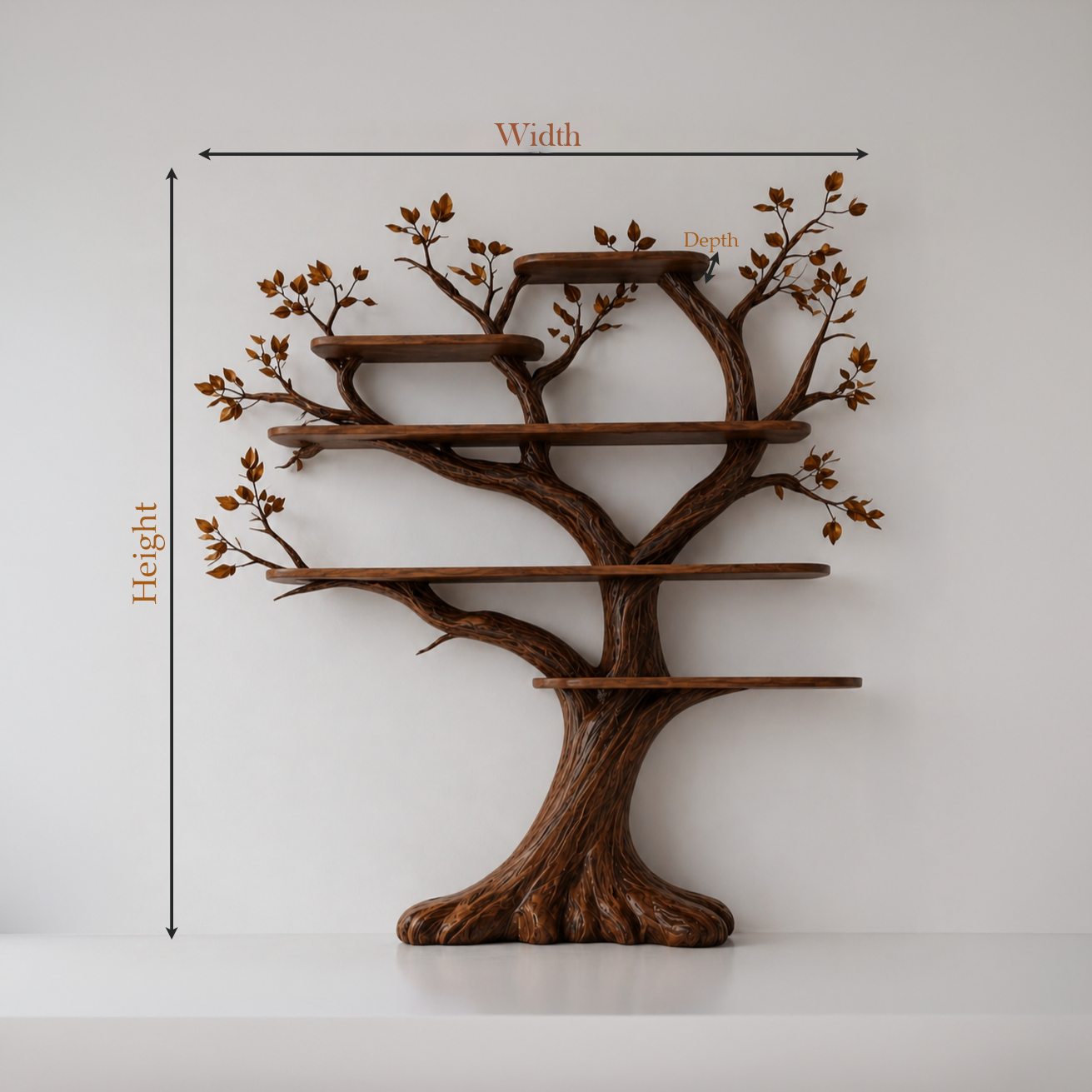 Wall Mounted Solid Wood Branch Bookshelf