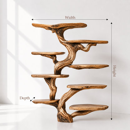 Rustic Wood Tree Shaped Wall Bookshelf