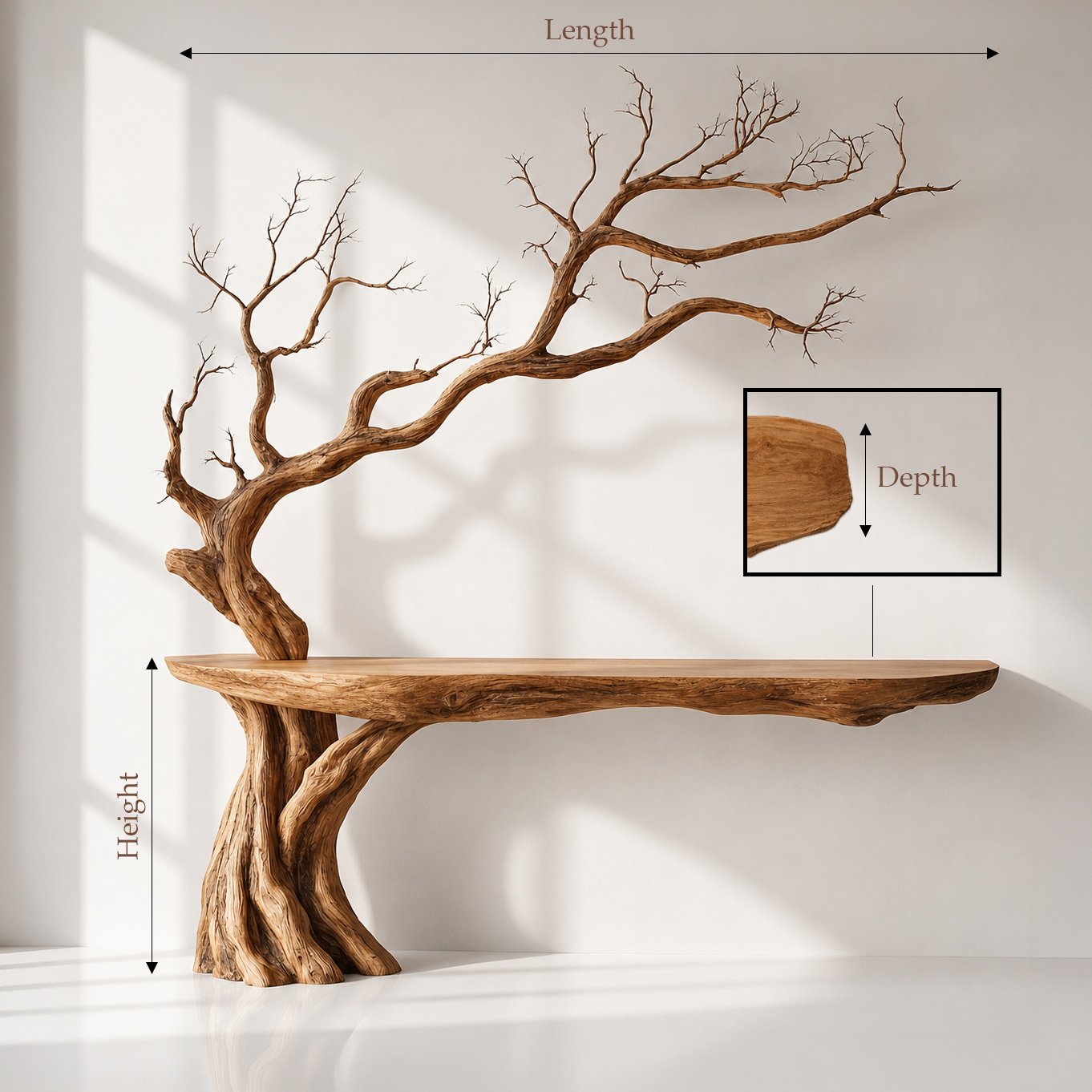 Rustic Wood Tree Branch Console Table