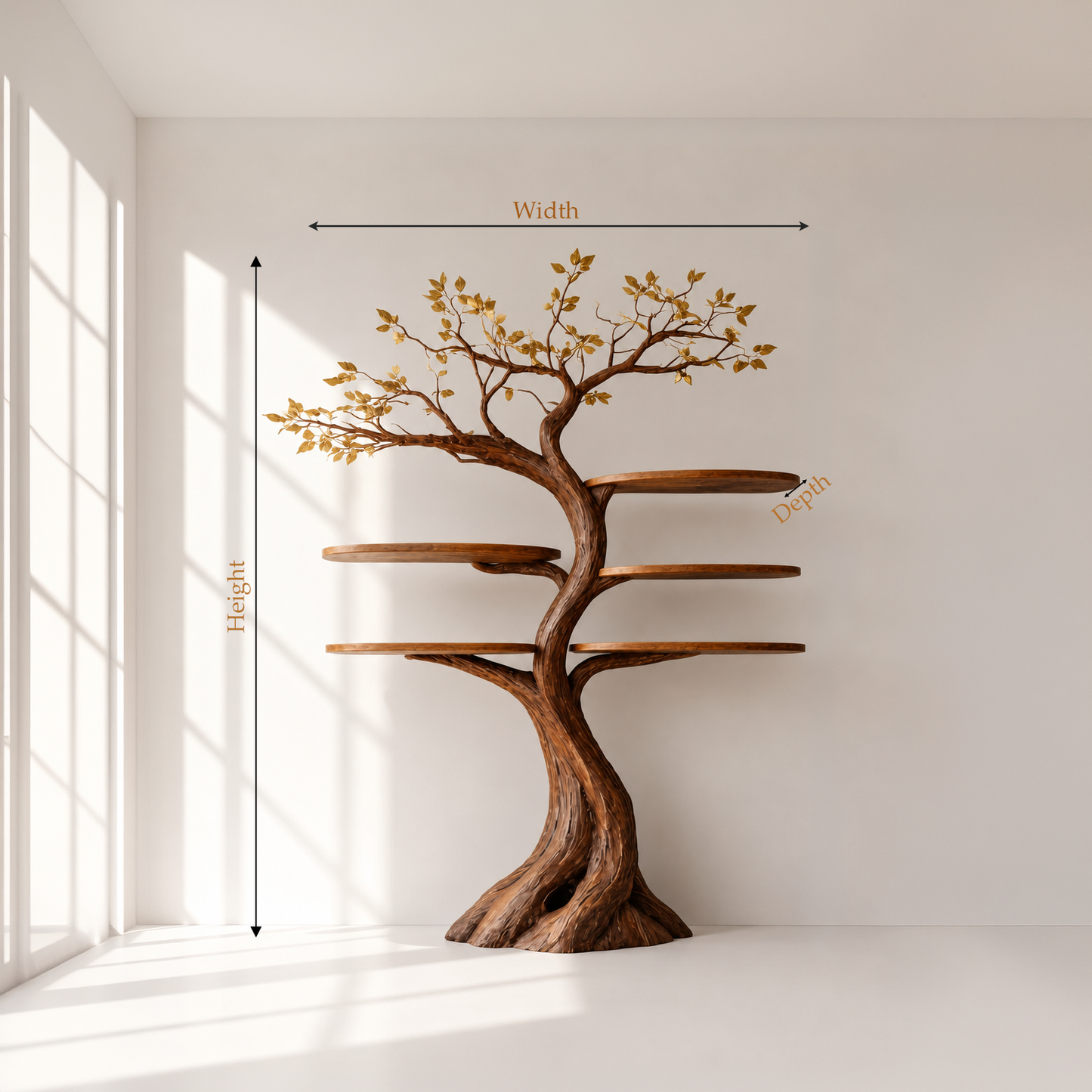 Rustic Modern Tree Wall Mounted Bookshelf