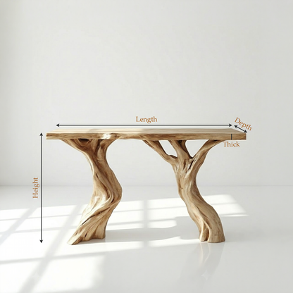Rustic Solid Wood Tree Base Console Table