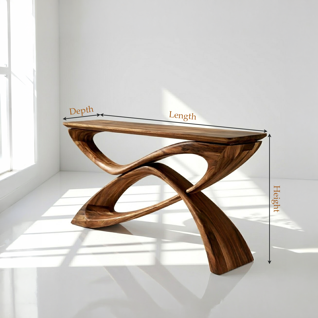 Contemporary Sculptural Wood Console Table