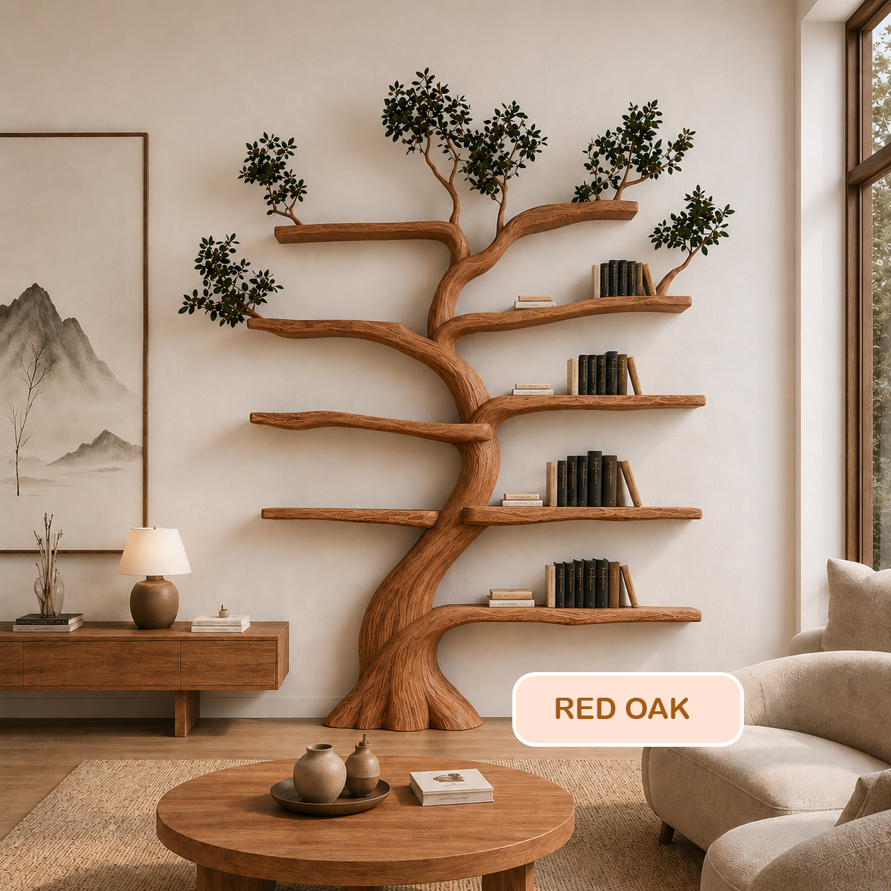 Rustic Solid Wood Tree Branch Shelving