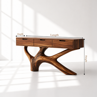 Live Edge Tree Console Table With Drawers