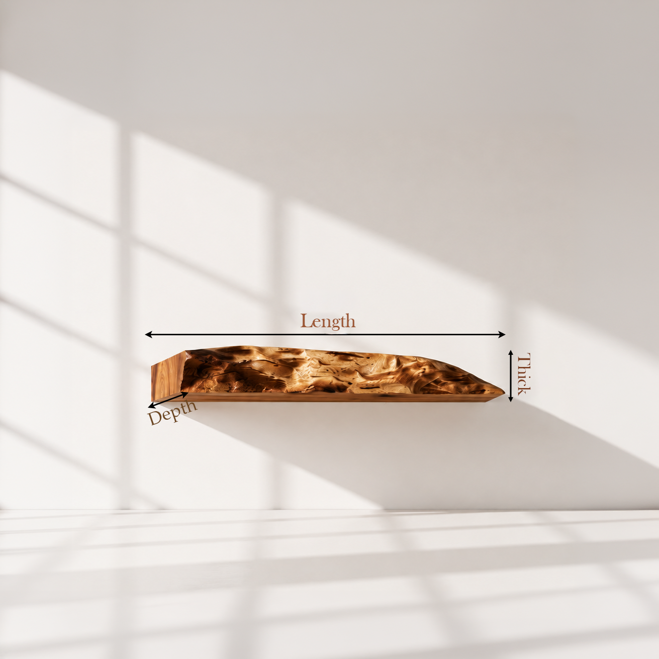 Rustic Solid Wood Live Edge Floating Shelf