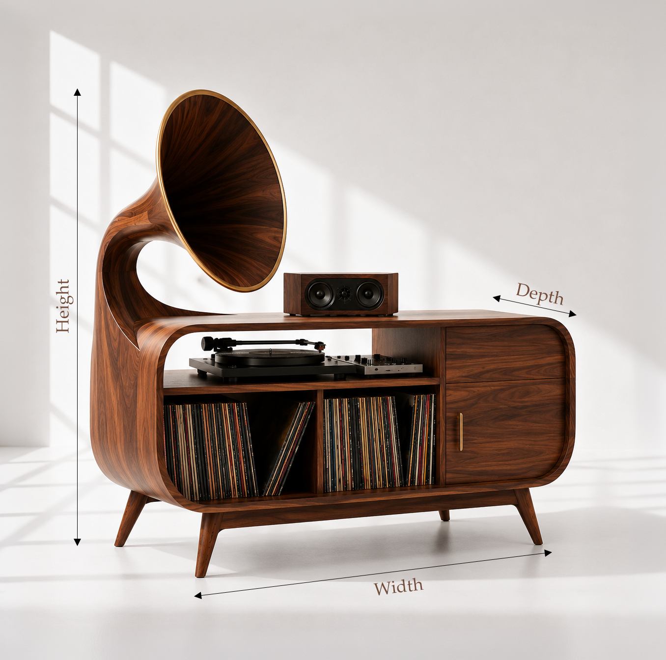 Mid-Century Modern Vinyl Storage Turntable Console