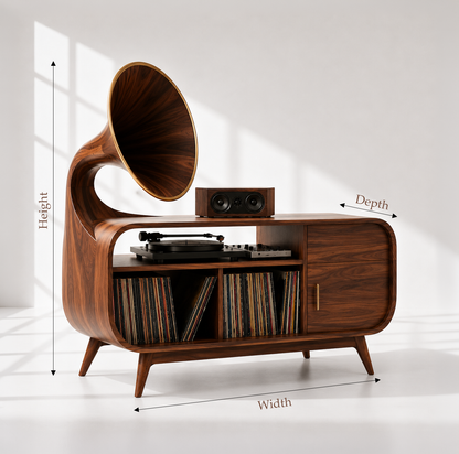 Mid-Century Modern Vinyl Storage Turntable Console