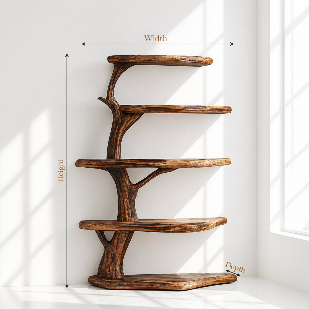 Rustic Wood Corner Tree Bookshelf