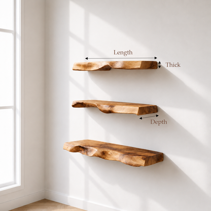 Live Edge Solid Wood Floating Shelf
