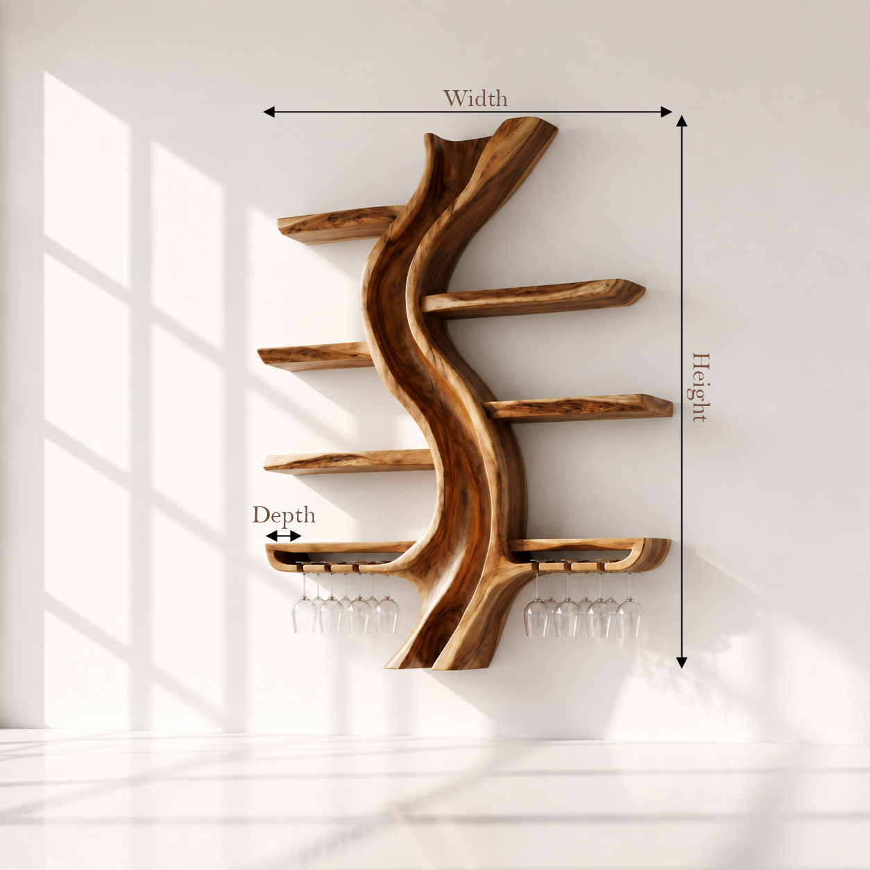 Solid Wood Tree Wine Rack With Stemware