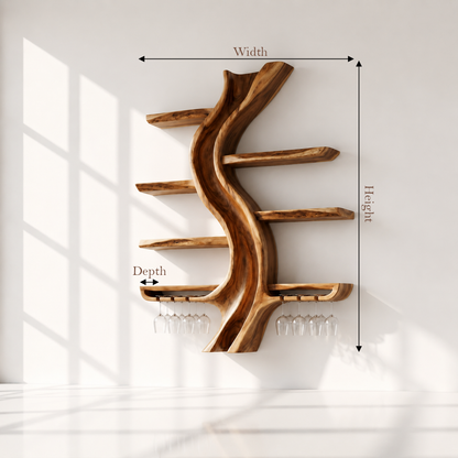 Solid Wood Tree Wine Rack With Stemware