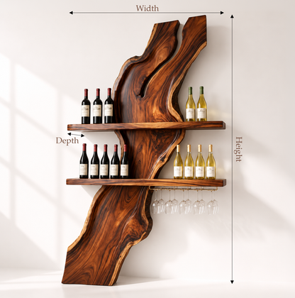 Live Edge Wood Wine Rack With Glass Holder