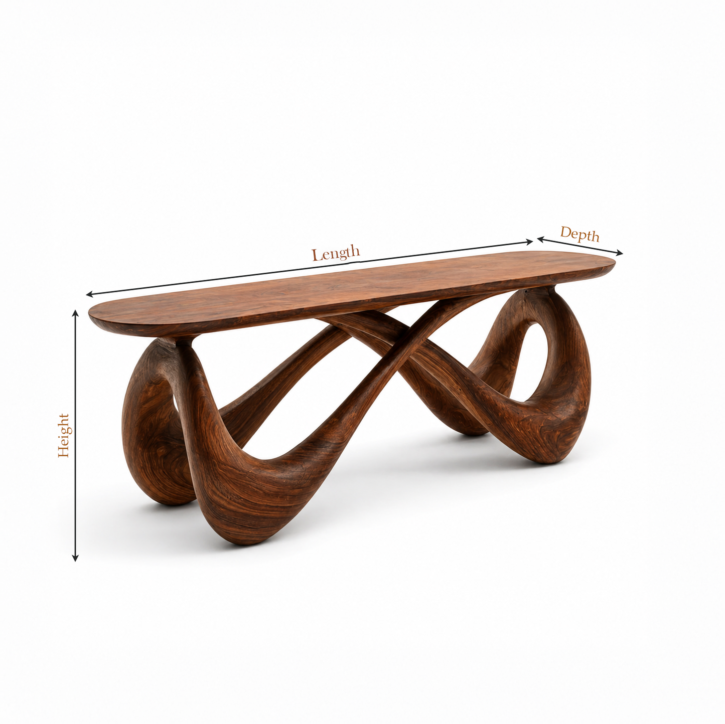 Modern Sculptural Solid Wood Bench