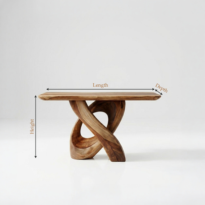 Organic Minimalist Sculptural Wood Console Table