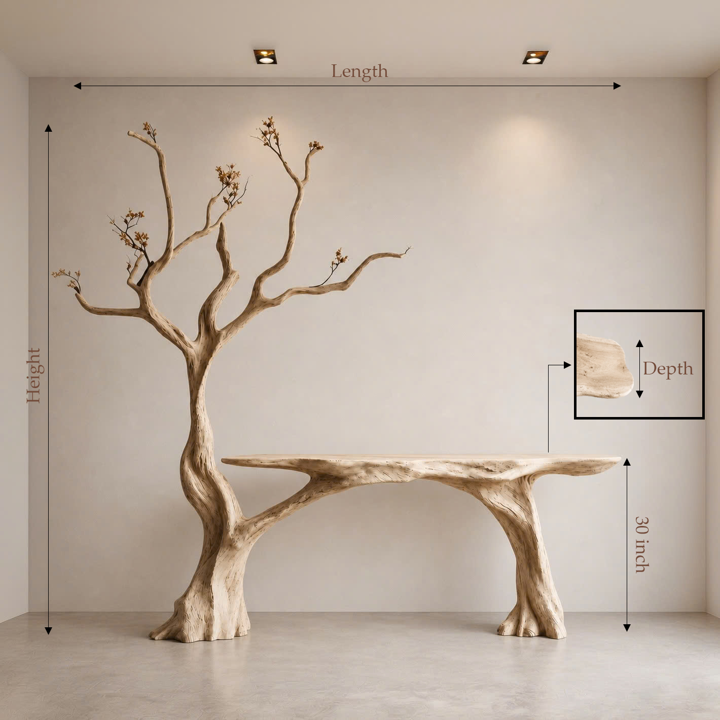Live Edge Wood Console Table With Tree Base