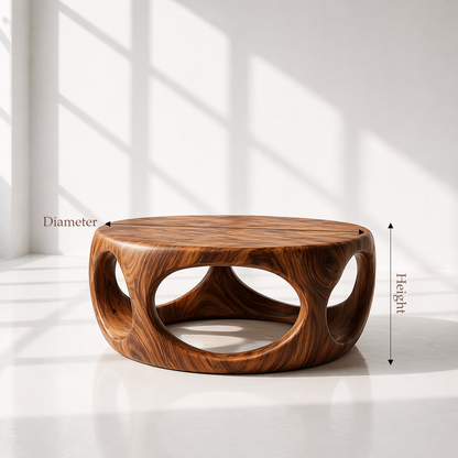 Solid Wood Round Hollow Base Coffee Table