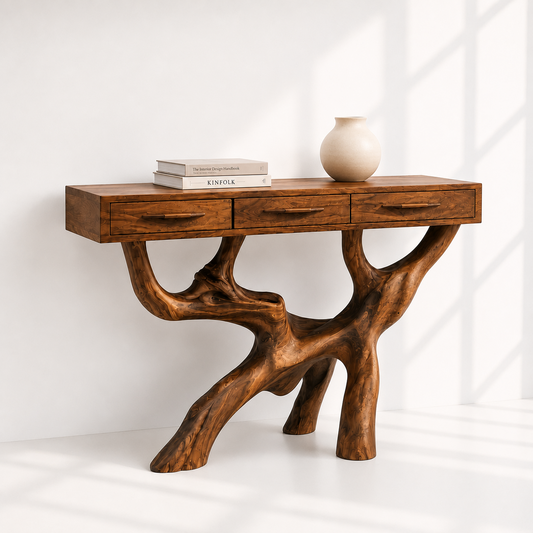 Rustic Solid Wood Console Table With Drawers