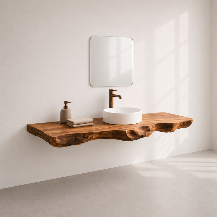 Wall-Mounted Live Edge Wood Bathroom Vanity