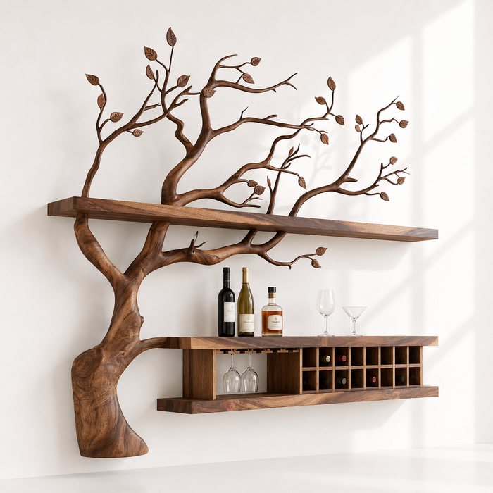 Wall Mounted Wood Tree Wine Rack