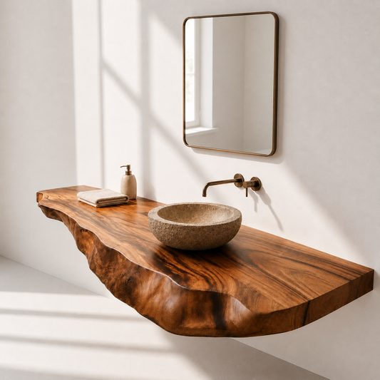 Live Edge Solid Wood Bathroom Vanity Shelf