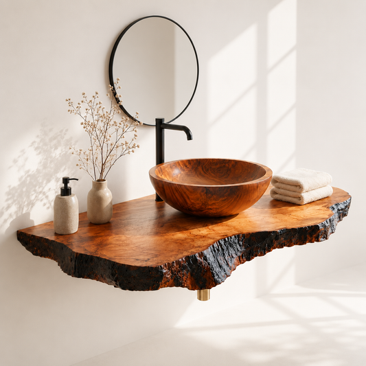 Floating Natural Edge Wood Bathroom Vanity