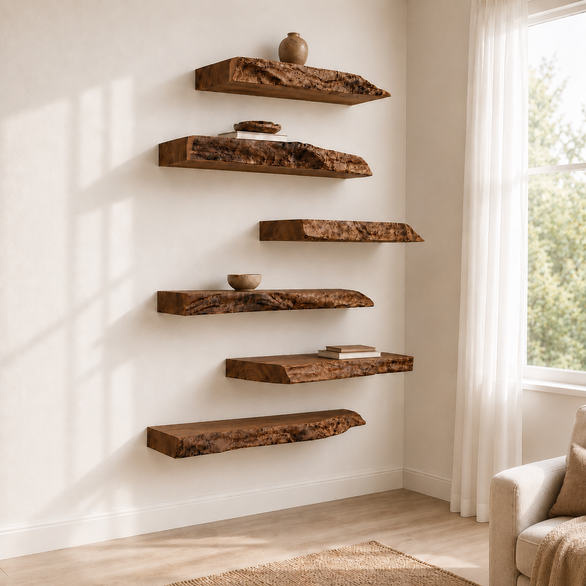 Rustic Solid Wood Live Edge Floating Shelf