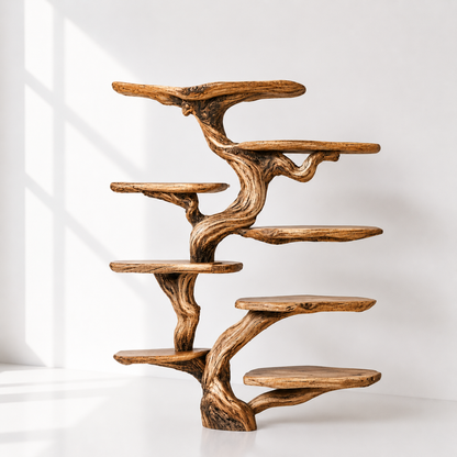 Rustic Wood Tree Shaped Wall Bookshelf