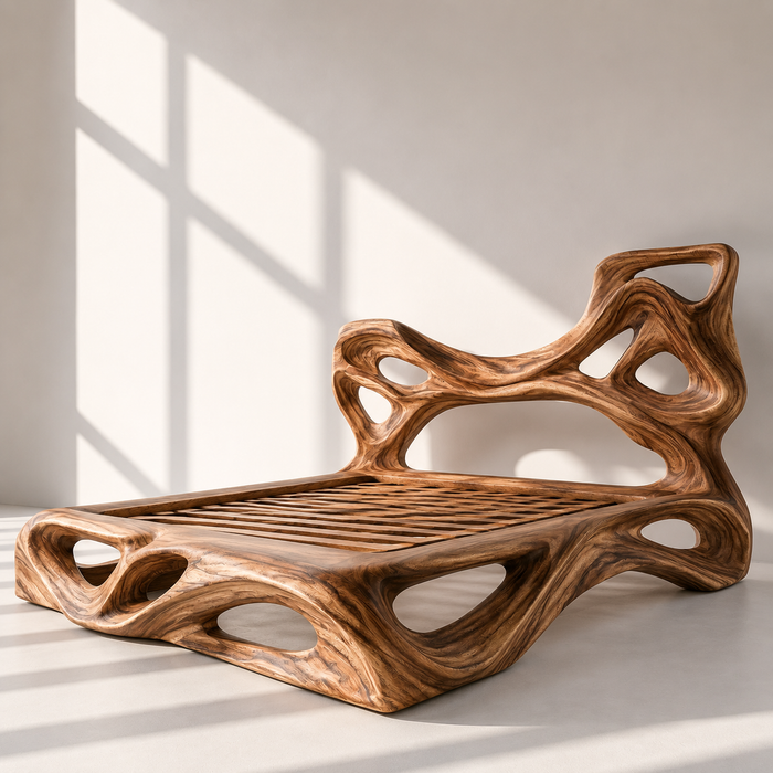 Organic Modern Sculptural Wood Bed Frame