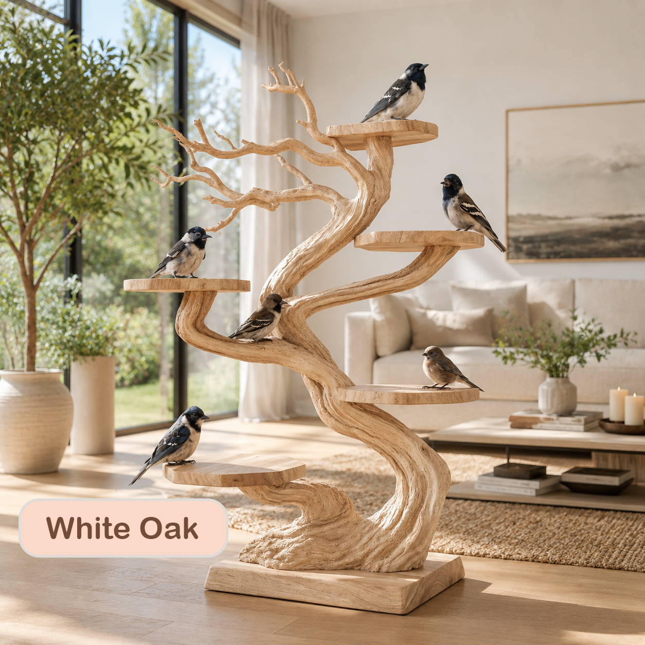 Tabletop Natural Wood Tree Branch Bird Stand