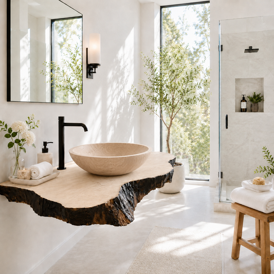 Floating Natural Edge Wood Bathroom Vanity