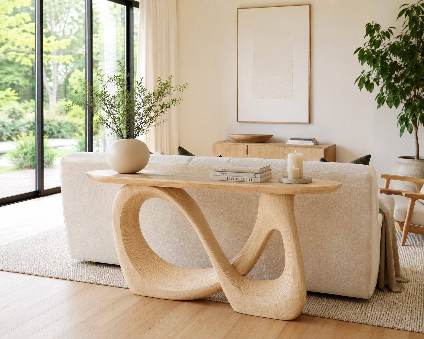 Sculptural Solid Wood Organic Console Table