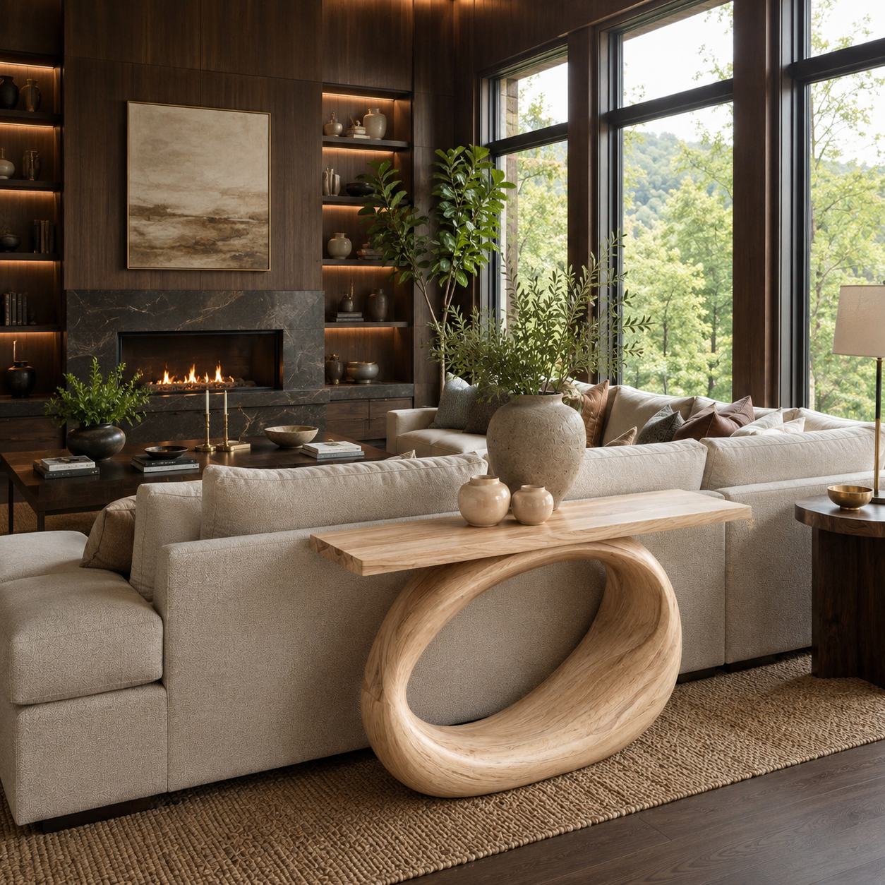 Minimalist Sculptural Wood Console Table