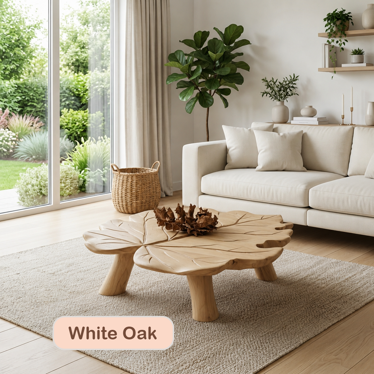 Solid Wood Leaf Shaped Coffee Table