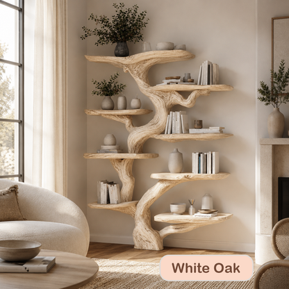 Rustic Wood Tree Shaped Wall Bookshelf