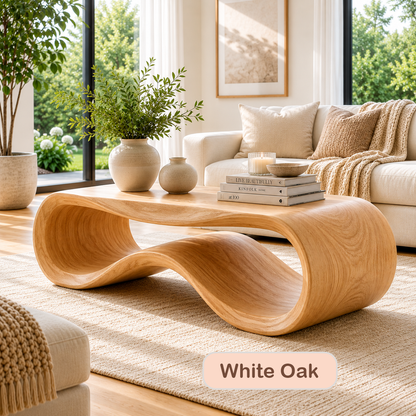 Sculptural Solid Wood Wave Coffee Table