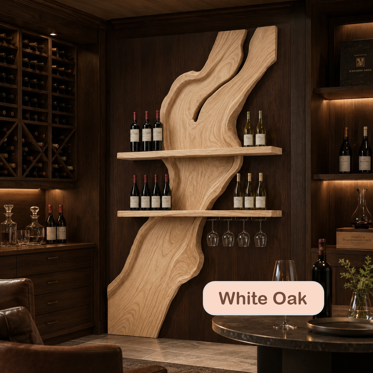 Live Edge Wood Wine Rack With Glass Holder