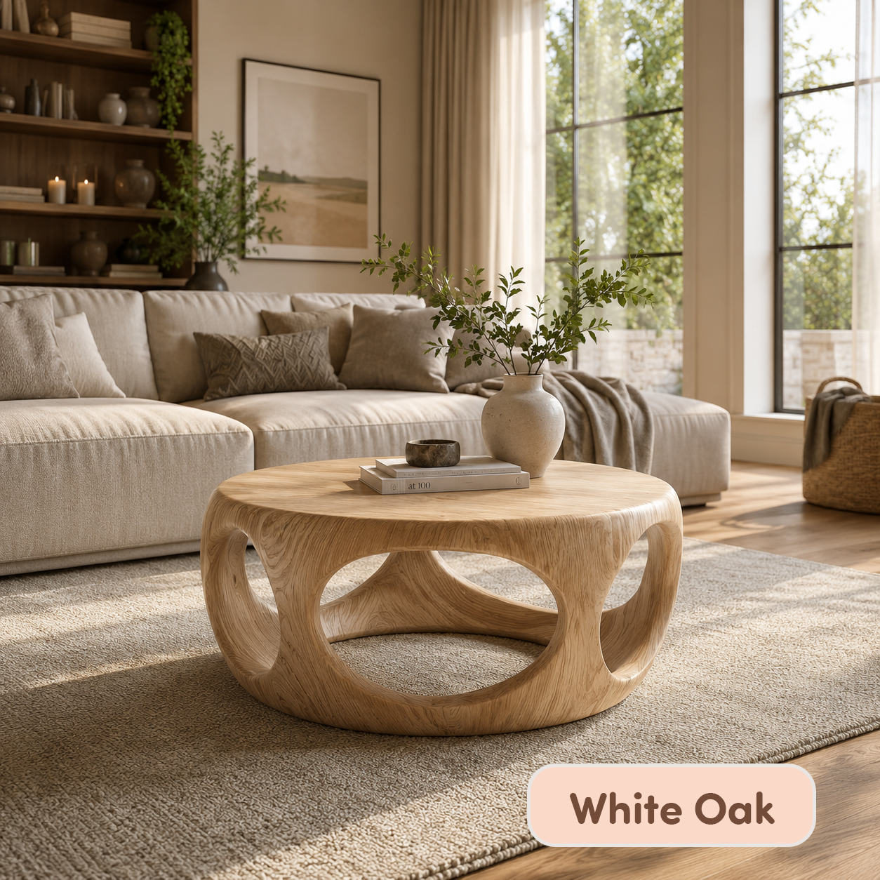 Solid Wood Round Hollow Base Coffee Table