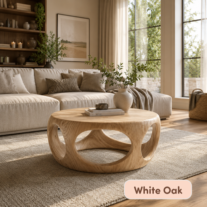 Solid Wood Round Hollow Base Coffee Table