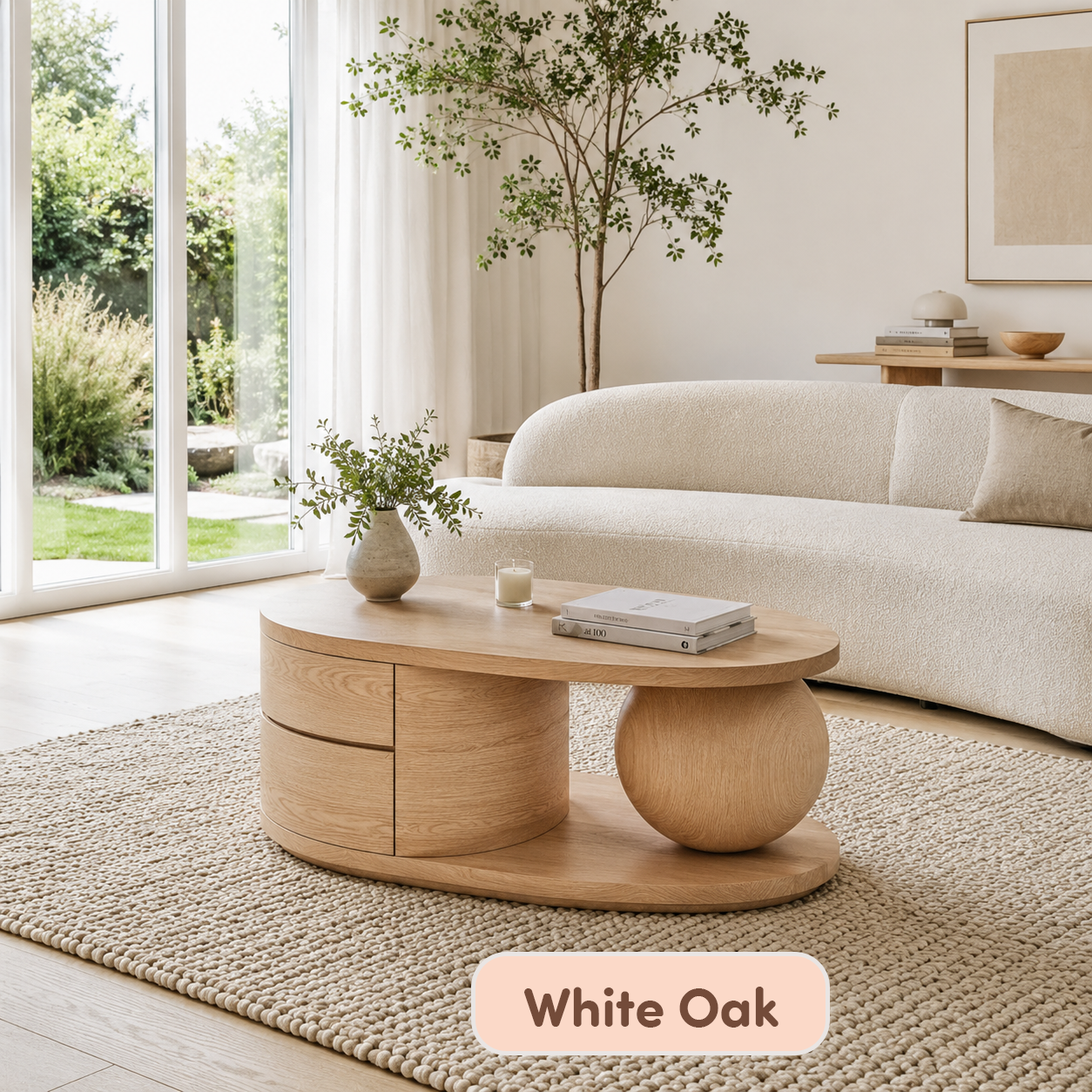 Solid Wood Oval Storage Coffee Table