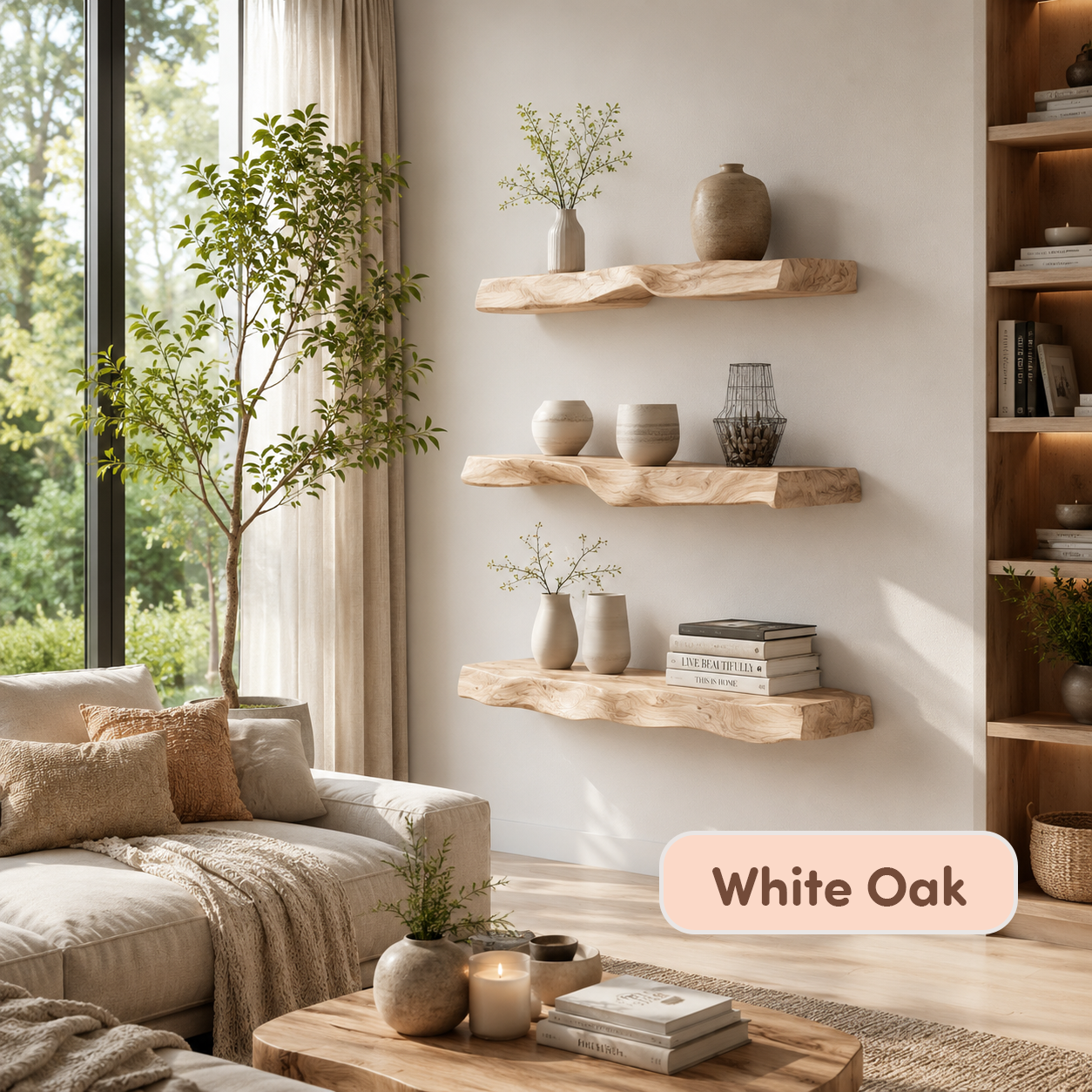 Live Edge Solid Wood Floating Shelf
