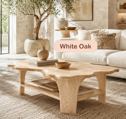 Live Edge Solid Wood Coffee Table With Shelf